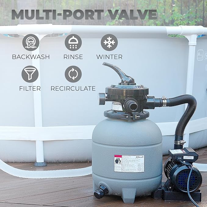 XtremepowerUS 12" Sand Filter for Above-Ground Swimming Pools Max 2,400GPH 7-Way Multi-Port Valve Pool Pump Up to 10,000 Gallons Strainer Basket Set