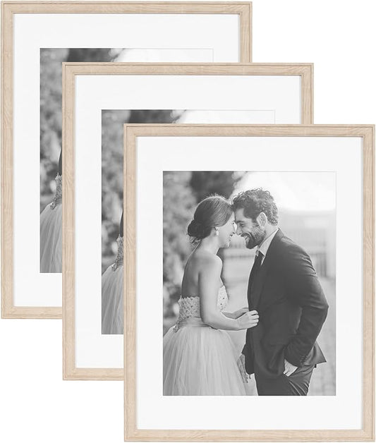 Kate and Laurel Adlynn Rectangle Picture Frame Set of 3, 14 x 18 matted to 11 x 14, Natural, Transitional Three-Piece Frame Set for Gallery Wall Frame Set in Living Room Wall Decor