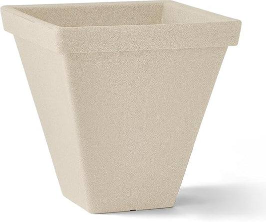 ARBORA 20" Mykonos Square Polyresin Indoor and Outdoor Planter with Classic Cream Finish - Durable, All Season, Weatherproof, Lightweight, Large Plant Pot for Patio, Garden, Deck, Entryway
