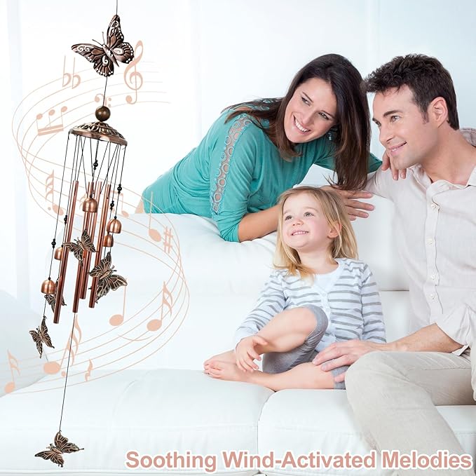 Copper Tone Animal Wind Chimes for Outdoors/Indoors - Butterfly Designs - Garden, Patio, Yard, Home Decor, for Women, Men, Mom, Birthday, Memorial, Housewarming (Butterfly)