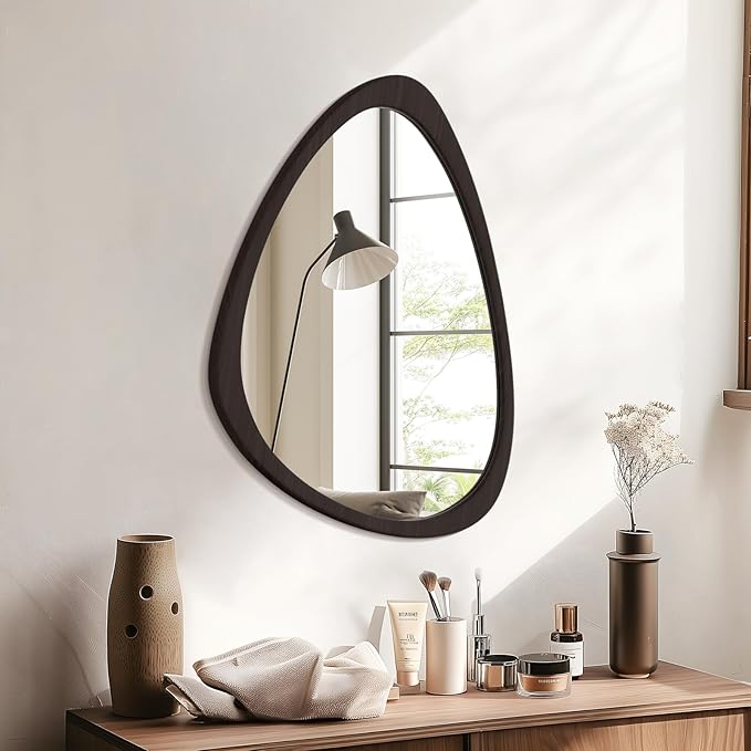WallBeyond Asymmetrical Mirror, Irregular Wall Mirror, Wall Mirrors Decorative for Bedroom Living Room Entryway Hall, Wood Mirror for mid Century Modern Decor 25" H x 20" W, Black