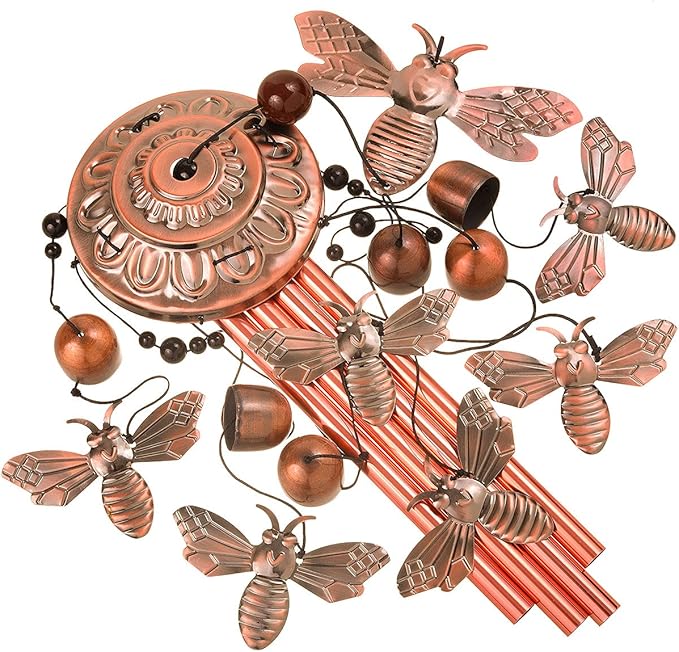 Bee Wind Chimes for Garden, Gifts for Mom, Home, Balconies, Rooms, Patio, Indoor, Outdoor Bee Decoration, Aluminum Bee Chimes, Bees Wind Catcher, Red Copper Bees Wind Bells, Bees Wind Chimes Decor