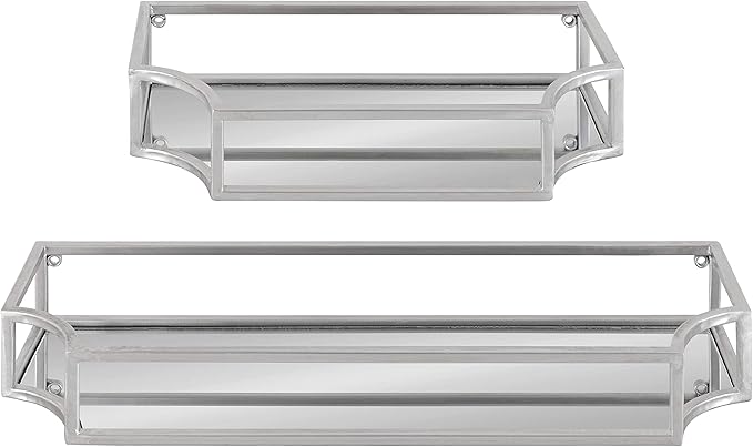 Kate and Laurel Ciel Modern Glam Metal Wall Shelf Set, Set of 2, Silver, Elegant Wall Decor and Storage