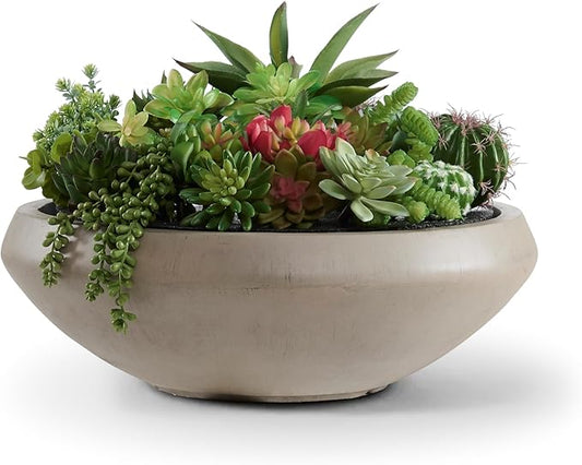 Bowl Planter 19" Dia x 6.3" H Large Succulent Pot with Drain Hole, 16.7" Opening Concrete Flowerpot for Indoor Outdoor Plants Herbs Bonsai, Round Planters for Home, Patio, Garden, Medium-Natural
