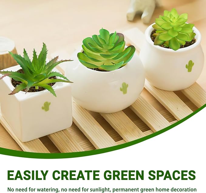 Fake Succulent Plants, 6pcs Mini Green Succulent Plants Faux, Artificial Succulents Plants for DIY Crafting Home Floral Wall Office Decoration (excluding pots)