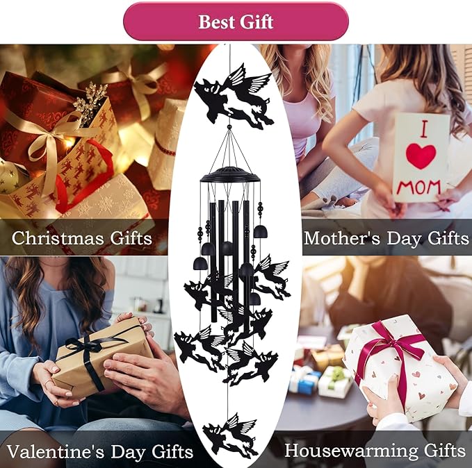 Flying Pig Wind Chimes for Home, Patio, Backyard, Indoor Pig Decor, Blessing Windchime, Garden Wind Catcher, Memorial Gifts, Outside Wind Bell Decoration, Festival Gifts for Mom/Grandma/Neighbor/Woman