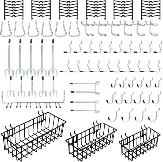 1/4 inch Extra Thick Pegboard Accessories Kit,Only Suitable for 1/4" Pegboard Board,Includes Three Baskets and Multiple Types of Pegboard Hooks,Metal Hooks for Hanging Storage(Black Baskets)