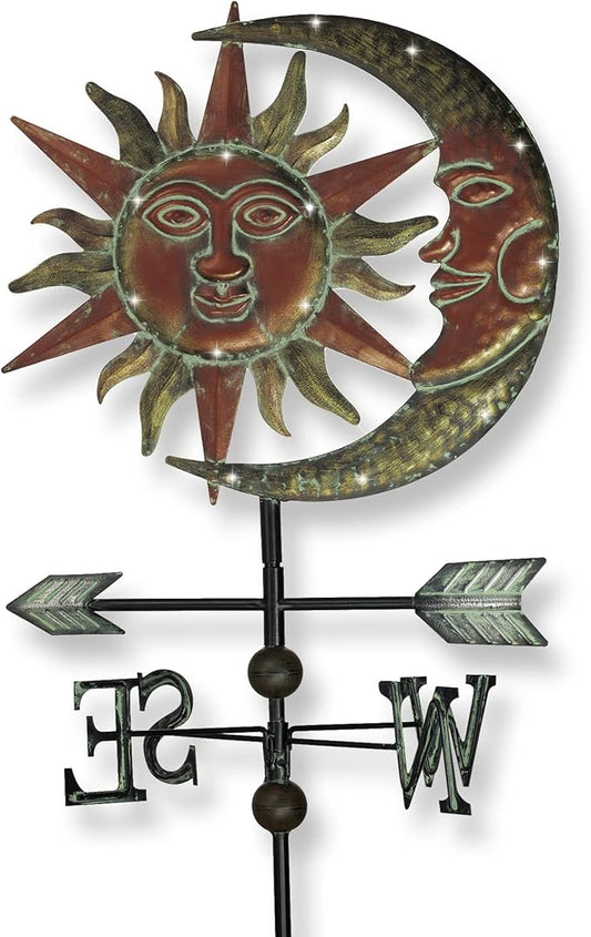 TERESA'S COLLECTIONS Sun & Moon Face Solar Outdoor Lights, Metal Decorative Stake Weathervane Garden Decor for Outside, Yard Decorations Outdoor Lawn Ornaments for Porch Decor Gifts for Mom, 40"