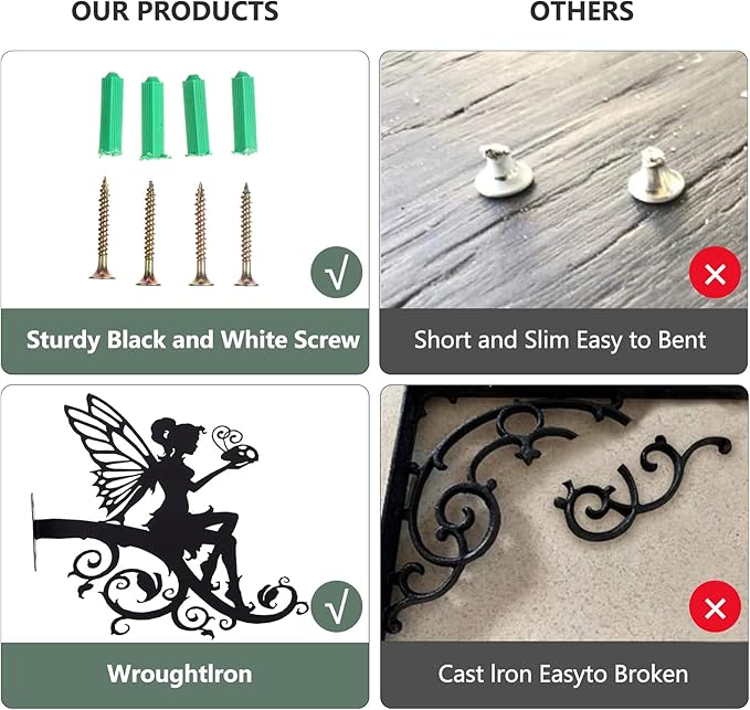 DOITOOL Decorative Hanging Plant Bracket, Fairy Hook Iron Bracket Outdoor Plant Hanger for Hanging Flower Pots Bird Feeder Lantern and Wind Chimes