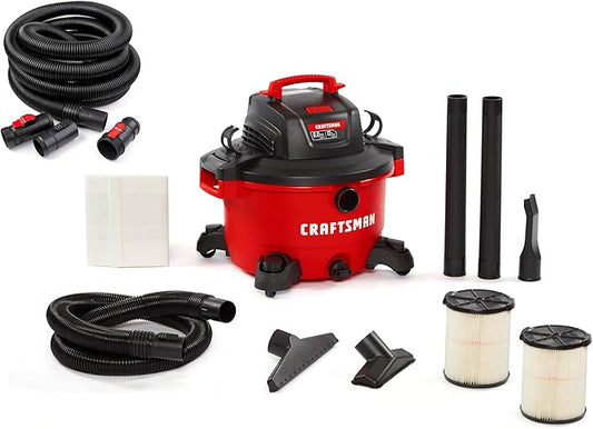 "CRAFTSMAN CMXEVBE17594 12 Gallon 6.0 Peak HP Wet/Dry Shop Vac, Portable Shop Vacuum Wet and Dry with Two Filters, Dust Bag, 7-ft Hose, 20-ft Hose and Attachments for Home Projects & Renovations "