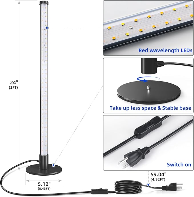 Barrina Standing Grow Light for Indoor Plants, 20W 2FT Desk LED Plant Light, Hanging and Standing, Table Top Full Spectrum Vertical Grow Lights with Stand and On/Off Switch, Ideal for Plants Growth