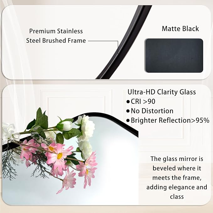 POZINO Bathroom Beveled Mirror, 22"x30" Wavy Vanity Mirror for Over Sink, Modern Butterfly Shaped Decorative Mirrors with Stainless Steel Metal Frame, Black Irregular Rectangle Mirrors for Wall Decor