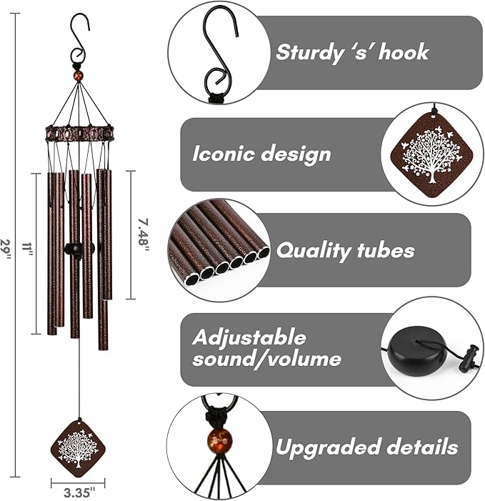 Memorial Wind Chimes I Tree of Life Wind Chime I Windchimes in Memory of a Loved One I Bereavement Gift for Loss of Father, Mother, Wife, Husband I Condolence Remembrance Gift I 29" Bronze