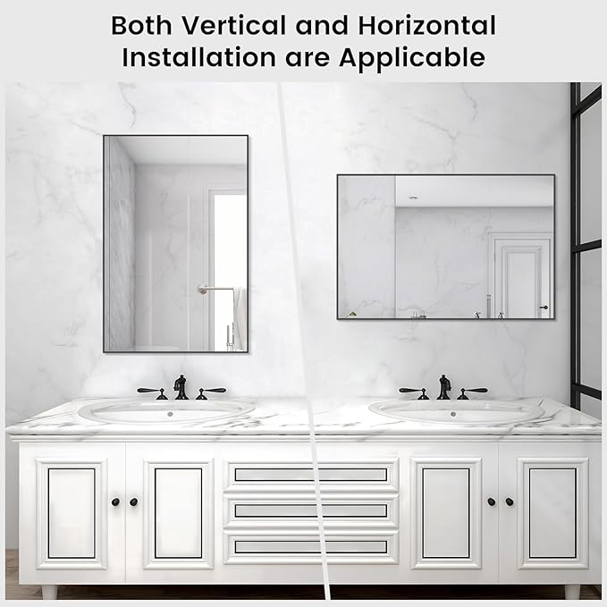 HOMECOOKIN Black Metal Mirror for Bathroom 24 x 36 Inch Black Bathroom Mirror for Over Sink, Rectangle Wall Vanity Mirror Square Corner Metal Frame Modern Farmhouse Mirror(Horizontal/Vertical)
