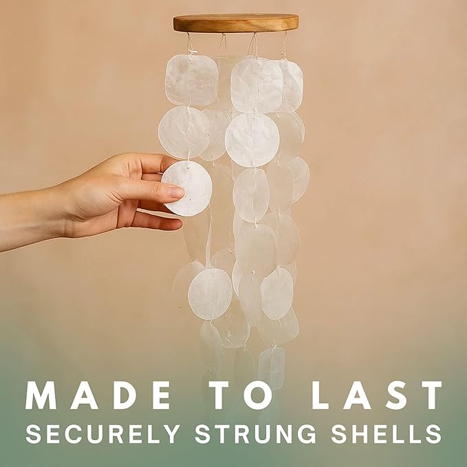 Solange & Frances Natural Garden Decor Wind Chimes for Outside - Patio and Gardening Gifts for Women, Zen Garden Wind Chime, Elegant Shell Wind Chimes Gift for Mom