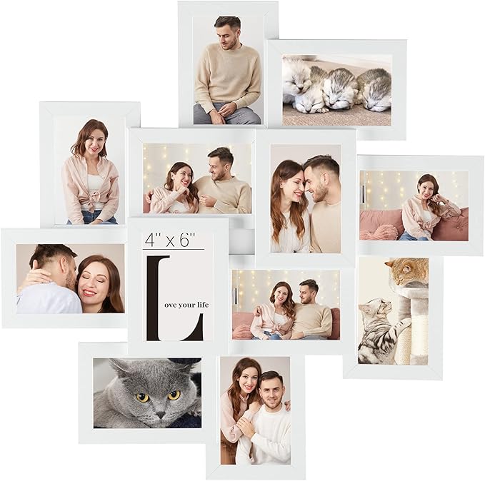 SONGMICS 4x6 Collage Picture Frames, 12-Pack Photo Collage Frame for Wall Decor, Glass Front, Assembly Required, Cloud White URPF22WTV1