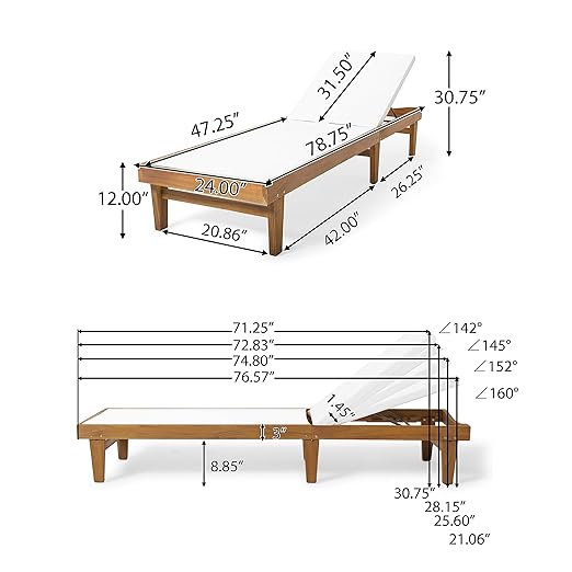 Christopher Knight Home Shiny Outdoor Wood Chaise Lounge (Set of 2), Teak Finish/White Mesh