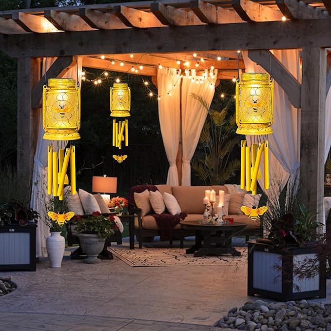 1 Pack Solar Bee Wind Chimes for Outside, Mother' s Day Gifts for Mom Women Grandma, Solar Mason Jar Wind Chime Light Unique Hanging Wind Chimes Outdoor, IP65 Waterproof for Yard Garden Terrace
