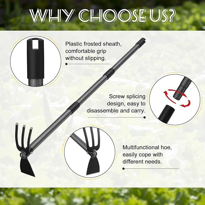 Hoe Garden Tool, 45 Inch Garden Hoe Long Handle for Weeding, Hoe Cultivator 2 in 1 Hand Garden Tools for Gardening Tools Planting
