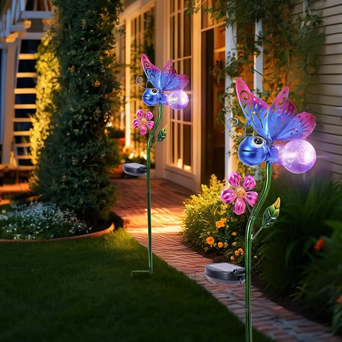 Bshine Solar Butterfly Outdoor Garden Decorative Lights, Waterproof Metal Stake Solar LED Lights Garden Decor Backyard, Pathway, Path, Lawn Ornaments for Mom