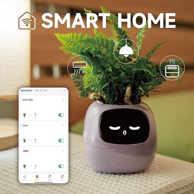 Smart pet Planter Robot Guidance on Plant Care with Emojis, Adorable Plant Companion with Rich Gesture Interaction, Neat Desk Setup Gift (Green)