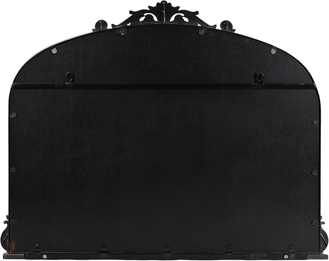 Kate and Laurel Arendahl Traditional Vintage Arch Mirror with Shelf; 33 x 26; Black; Baroque Antique Arched Wall Mirror with Functional Shelf for Use as Vanity Bathroom Mirror or Cute Nursery Mirror