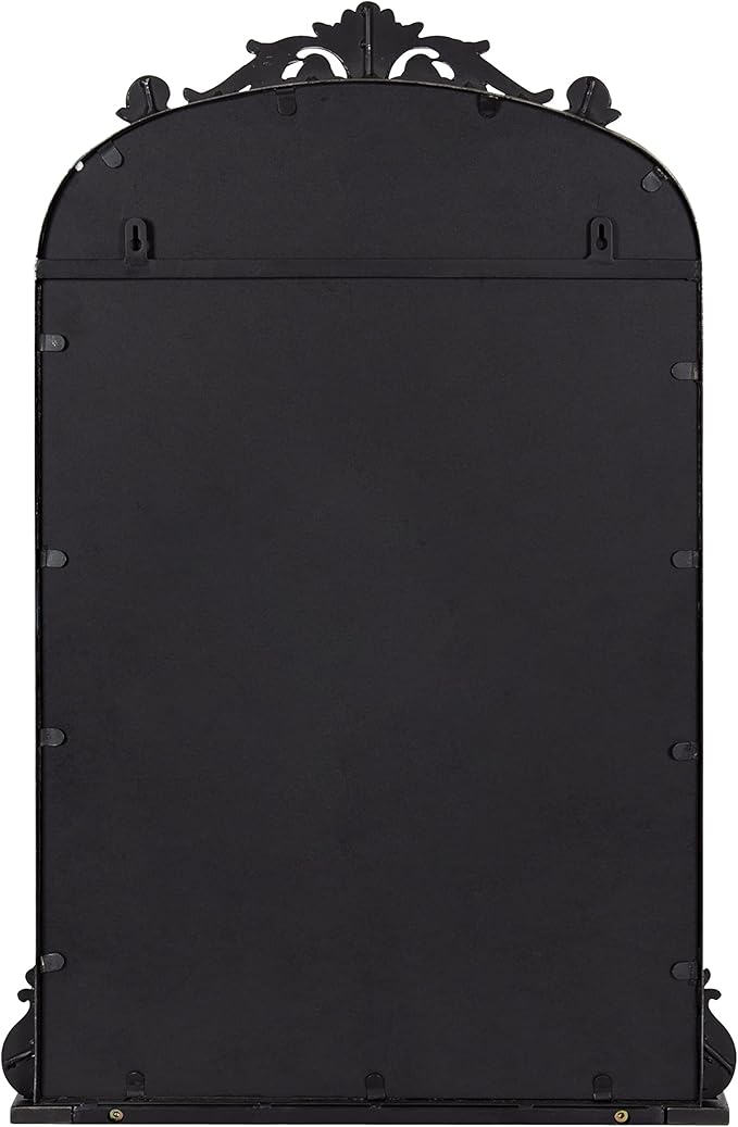 Kate and Laurel Arendahl Traditional Vintage Arch Mirror with Shelf; 21 x 32; Black; Baroque Antique Arched Wall Mirror with Functional Shelf and Ornate Frame