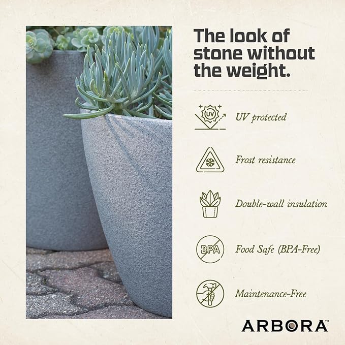 ARBORA 16" Mykonos Square Polyresin Indoor and Outdoor Planter with Stone Blend Concrete Finish - Durable, All Season, Weatherproof, Lightweight, Large Plant Pot for Patio, Garden, Deck, Entryway