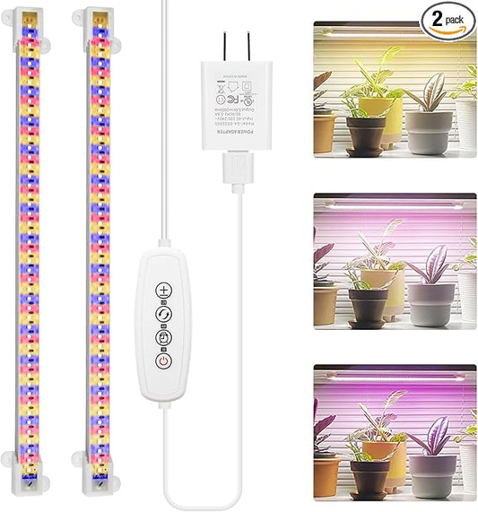 Grow Lights for Indoor Plants Full Spectrum, Grow Light Strips with Auto Timer 3/6/12 H, Plant Lights with Red Blue White LEDs, 3 Lighting Modes,5 Dimmable Levels, 2 Packs,Updated Controller