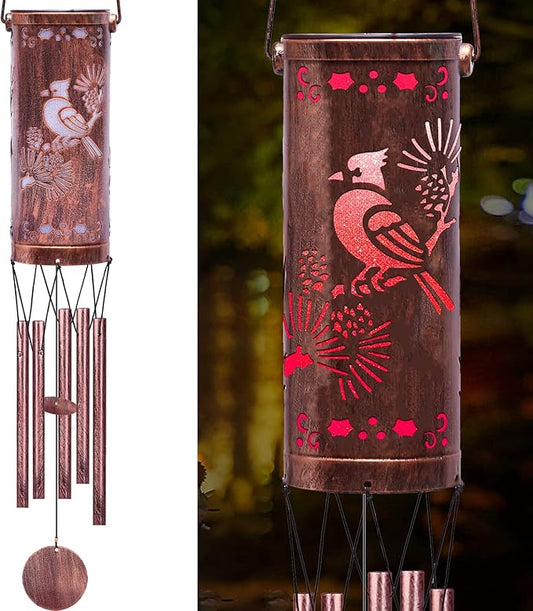Solar Wind Chimes Hanging Lights Outdoor Metal Wind Chimes Memorial Wind Chime for Garden/Patio Decor Gifts for Women,Grandma,Mom (30" Metal Chimes/Red Bird)