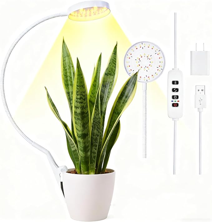VC.Formark Adjustable Clip-On Grow Light with Timer, Full Spectrum LED Plant Light for Indoor Plants, 360° Gooseneck, 10-Level Dimmer, 3/9/12H Auto Cycle for Herbs, Succulents, Small Plants