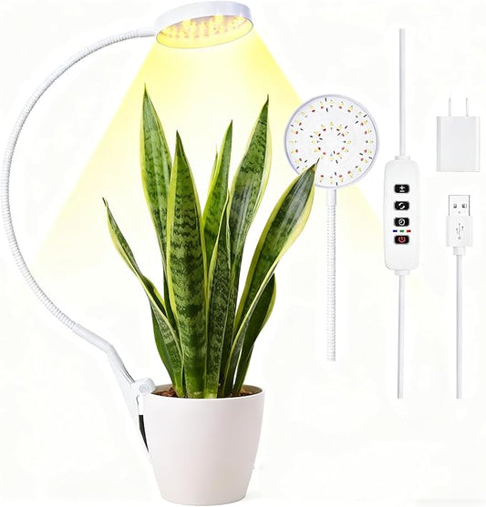 VC.Formark Adjustable Clip-On Grow Light with Timer, Full Spectrum LED Plant Light for Indoor Plants, 360° Gooseneck, 10-Level Dimmer, 3/9/12H Auto Cycle for Herbs, Succulents, Small Plants