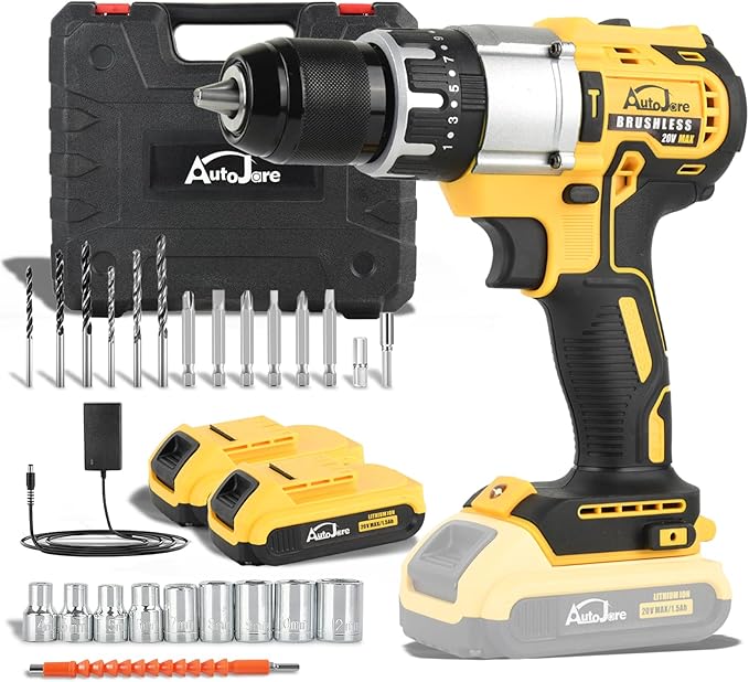 1/2" Cordless Drill Driver 798 in-lbs 25+3 Clutch 2 Speed Modes Power Drill with 2 x 1.5Ah Li-ion Battery, Fast Charger, 24pcs Accessories and Carry Case for Home Improvement, DIY Project