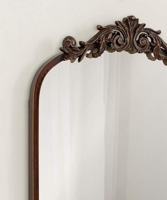 Kate and Laurel Arendahl Traditional Vintage Arch Mirror with Shelf; 21 x 32; Bronze; Baroque Antique Arched Wall Mirror with Functional Shelf and Ornate Frame