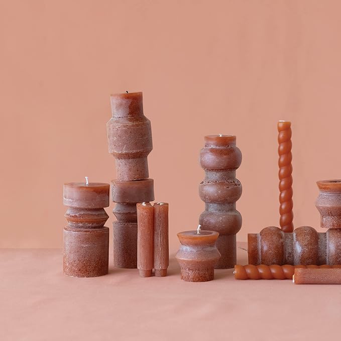 Creative Co-Op Unscented Totem Pillar, Spice Candles, 3" L x 3" W x 6" H, Orange