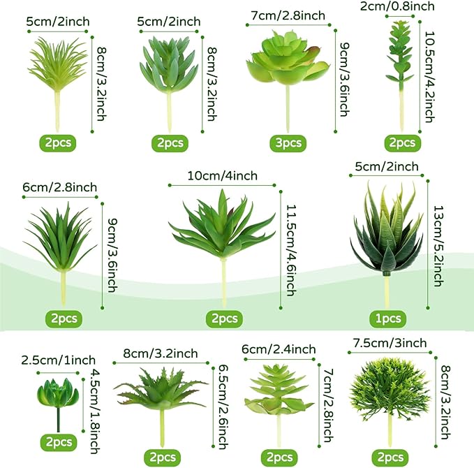 22pcs Artificial Succulents Realistic Mini Succulent Plants, Green Succulents Small Plants for DIY Crafting Garden Home Arrangement Office Decorations (Unpotted)