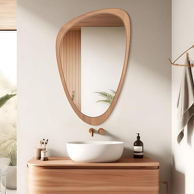 WallBeyond Asymmetrical Mirror, Irregular Wall Mirror, Wall Mirrors Decorative for Bedroom Living Room Entryway Hall, Wood Mirror for mid Century Modern Decor 36" H x 23" W