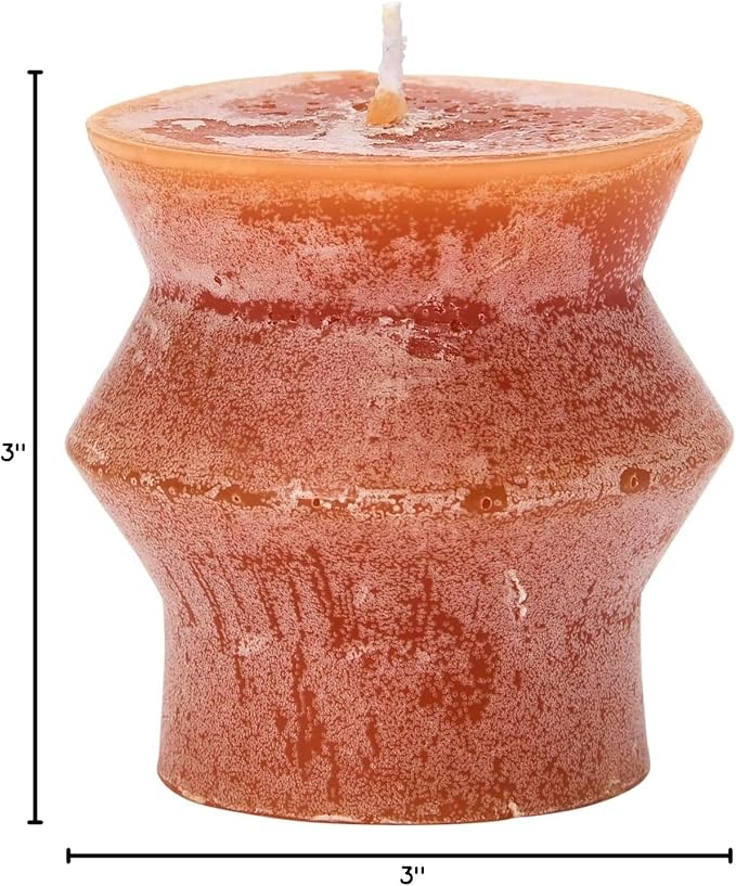 Creative Co-Op Unscented Totem Pillar, Spice Candles, 3" L x 3" W x 3" H, Orange