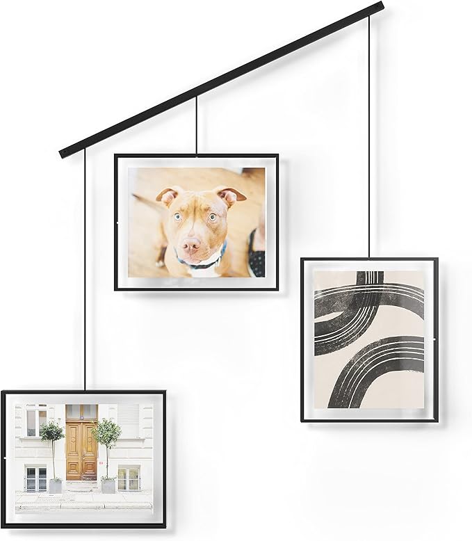 Umbra Exhibit Wall Frame with Metal Rod for Hanging-Rimless Design-Suitable for Living Room, Bathroom, Bedroom, Entryway and More, Black