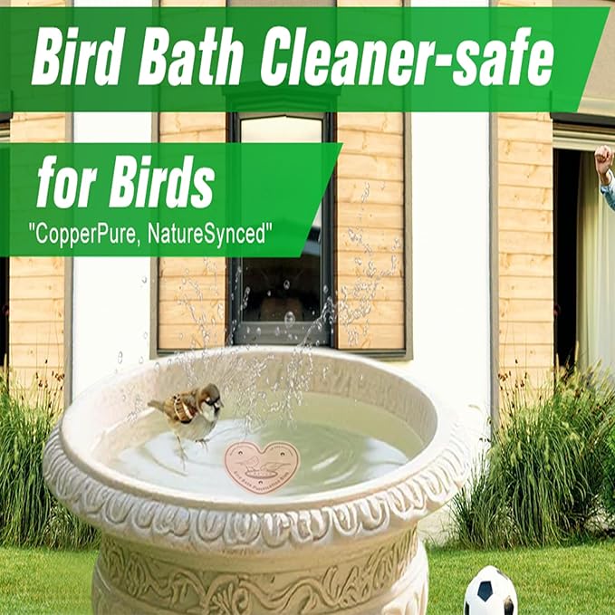 1-Pack 99.99% Pure Copper Bird Bath Purification Disk,Copper Disc with Stable Triple-Point Support,Fits All Outdoor Bird Baths(Heart-Shaped)