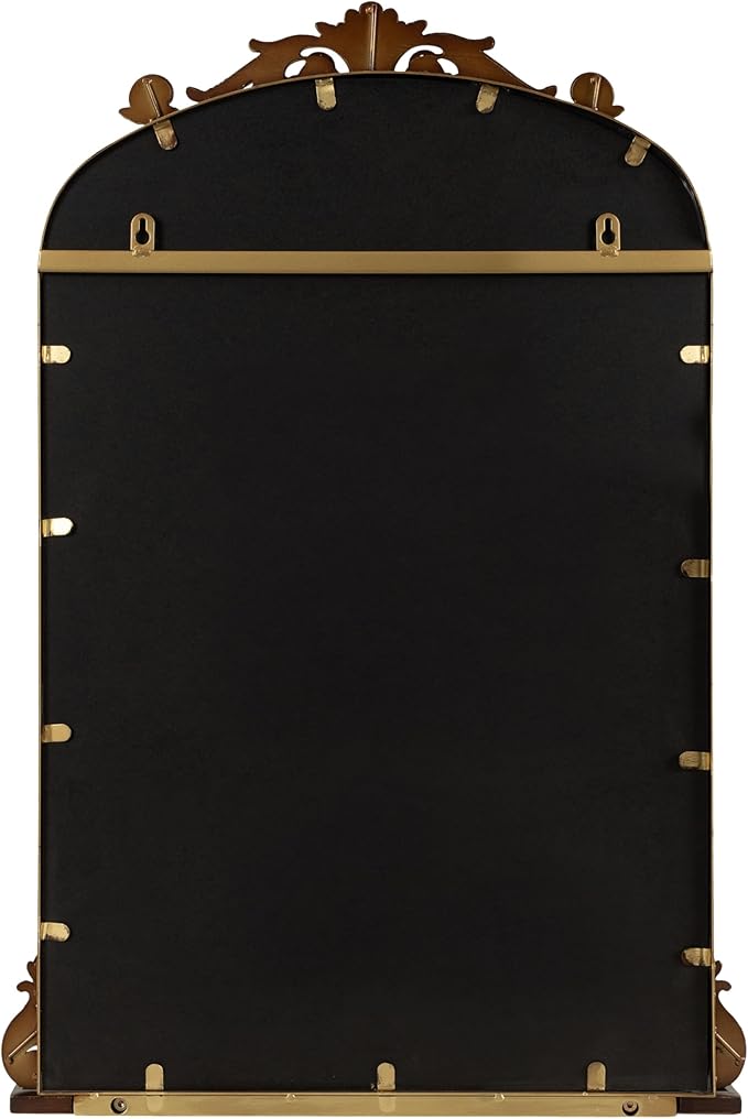 Kate and Laurel Arendahl Traditional Vintage Arch Mirror with Shelf; 21 x 32; Bronze; Baroque Antique Arched Wall Mirror with Functional Shelf and Ornate Frame