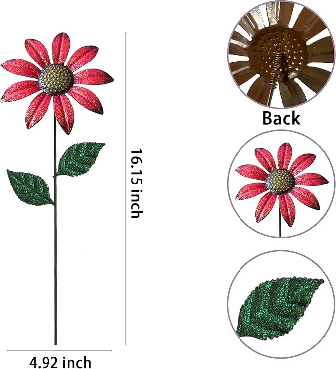 Metal Flowers for Outside, 16.15" 4-Pack Metal Colorful Butterfly & Flower Decorative Garden Stakes for Spring Garden Decor, Shaking Head Yard Art Decorations for Patio Lawn Ornaments