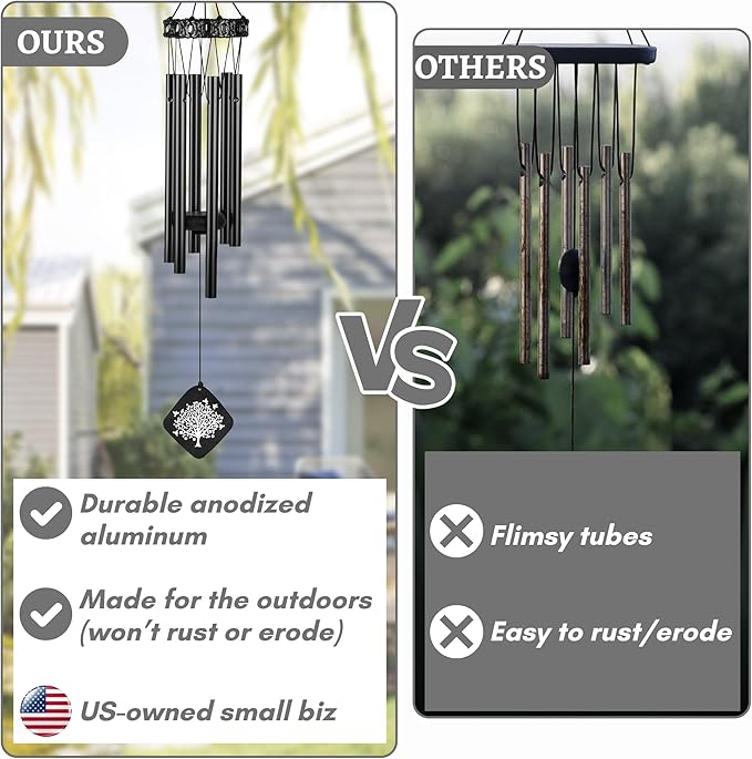 Sympathy Wind Chimes I Tree of Life Wind Chime I Funeral Wind Chimes Sympathy I Bereavement Gift for Loss of Father, Mother, Wife, Husband I Condolence Remembrance Gift I 29" Black