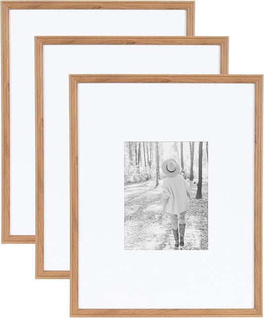 Kate and Laurel Adlynn Rectangle Picture Frame Set of 3, 16 x 20 matted to 8 x 10, Brown, Transitional Three-Piece Frame Set for Gallery Wall Frame Set in Living Room Wall Decor