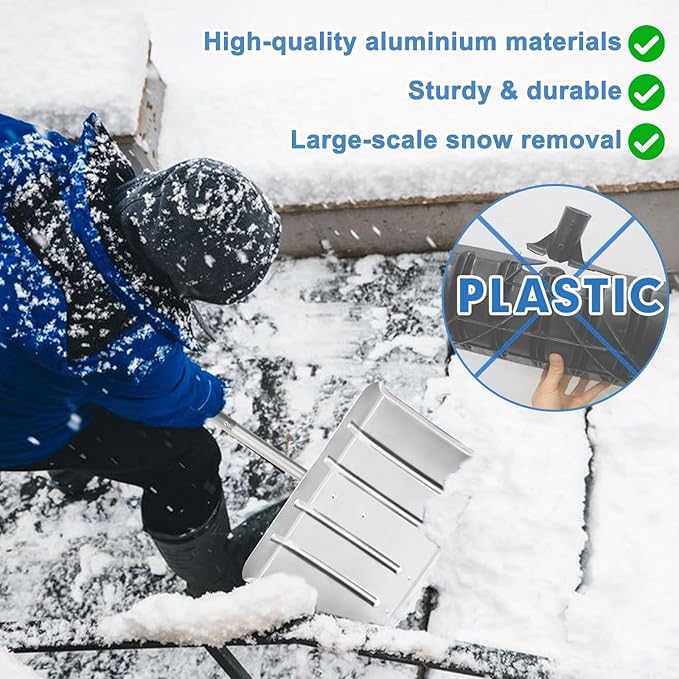 Aluminum Snow Shovel - Heavy-Duty Metal Shovel with D Handle,55.1 Inch Snow Shovel for Driveway,Mulch Shovel for Clear Snow from Streets, Garages and Factories