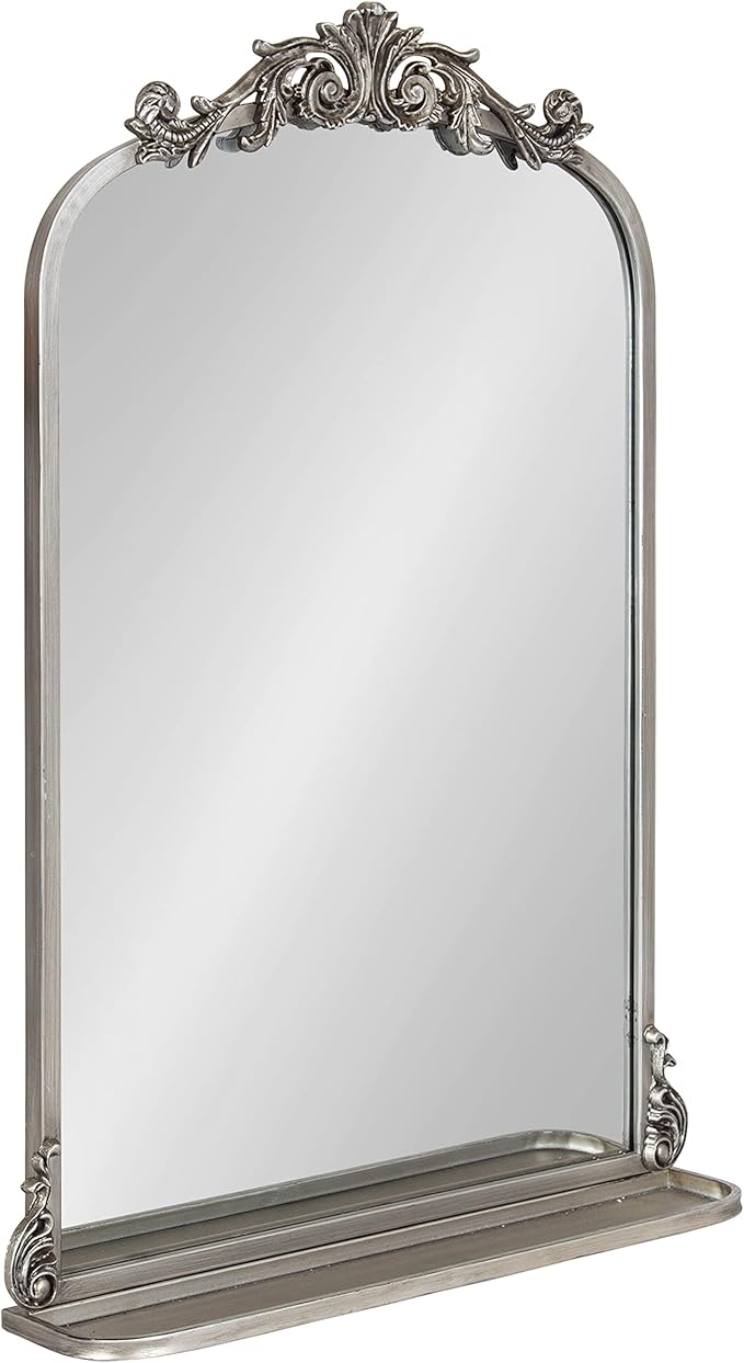 Kate and Laurel Arendahl Antique Vintage Arched Mirror with Shelf for Traditional Home Décor, 21x32, Silver