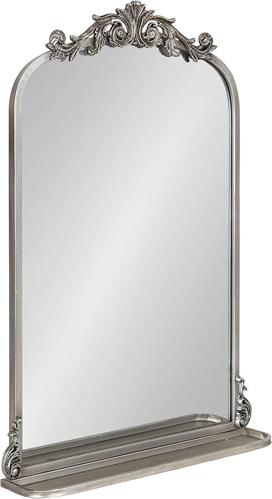 Kate and Laurel Arendahl Antique Vintage Arched Mirror with Shelf for Traditional Home Décor, 21x32, Silver