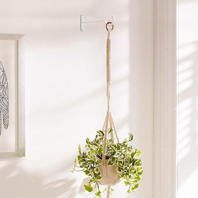 BOLITE Plant Hangers, 6 Inch Hanging Plant Brackets Outdoor or Indoor, Wall Hooks for Hanging Hummingbird Feeders, Bird Feeders, Planters, Lanterns, Wind Chimes, String Lights, 2 Pack, Retro White