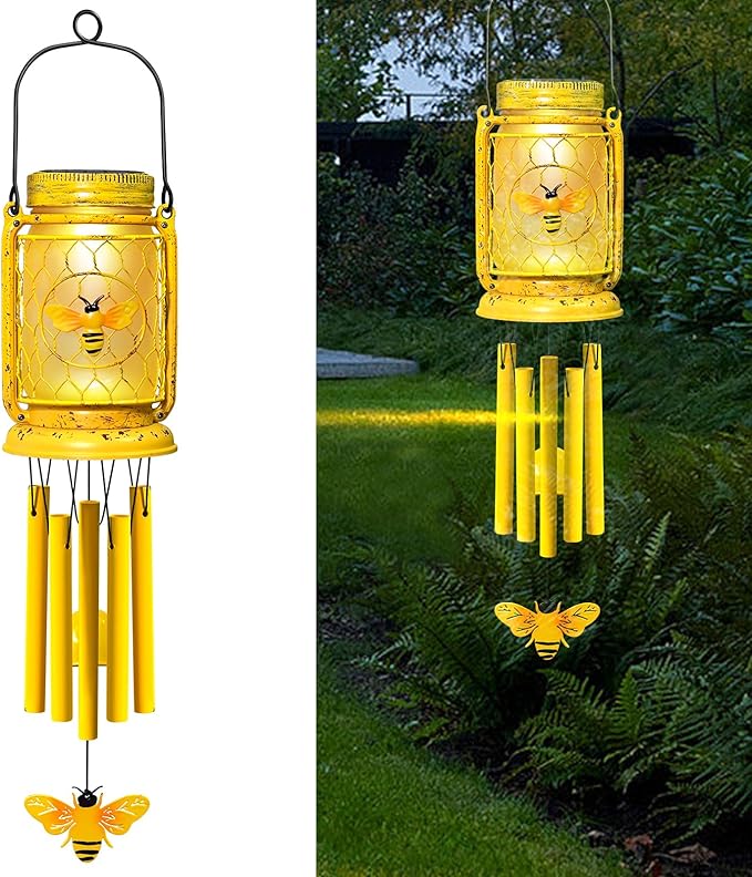 1 Pack Solar Bee Wind Chimes for Outside, Mother' s Day Gifts for Mom Women Grandma, Solar Mason Jar Wind Chime Light Unique Hanging Wind Chimes Outdoor, IP65 Waterproof for Yard Garden Terrace