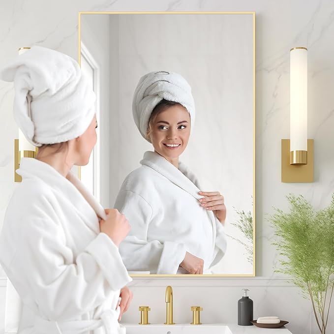 HOMECOOKIN Gold Mirror for Bathroom 24 x 36 Inch Rectangular Bathroom Mirror with Metal Frame, Bathroom Mirror for Over Sink, Hangs Horizontal or Vertical